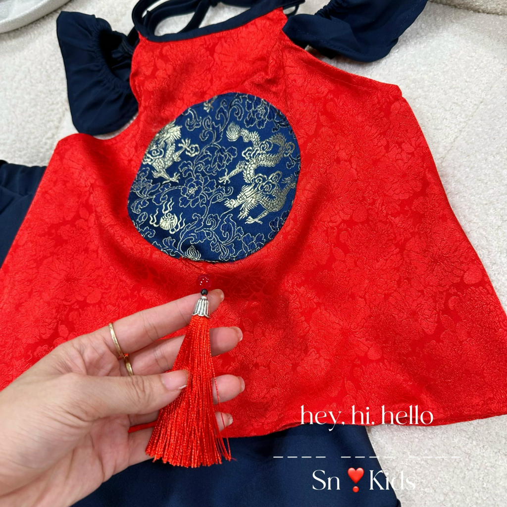 Váy bé gái , Sét váy yếm vải áo gấm chân váy lụa cho bé diện trung thu 10-30kg