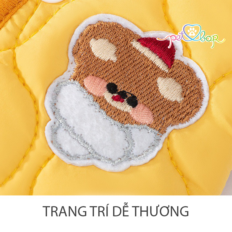 Áo cho thú cưng kiểu dáng gile vải chống thấm trần bông thêu gấu đáng yêu có 2 màu
