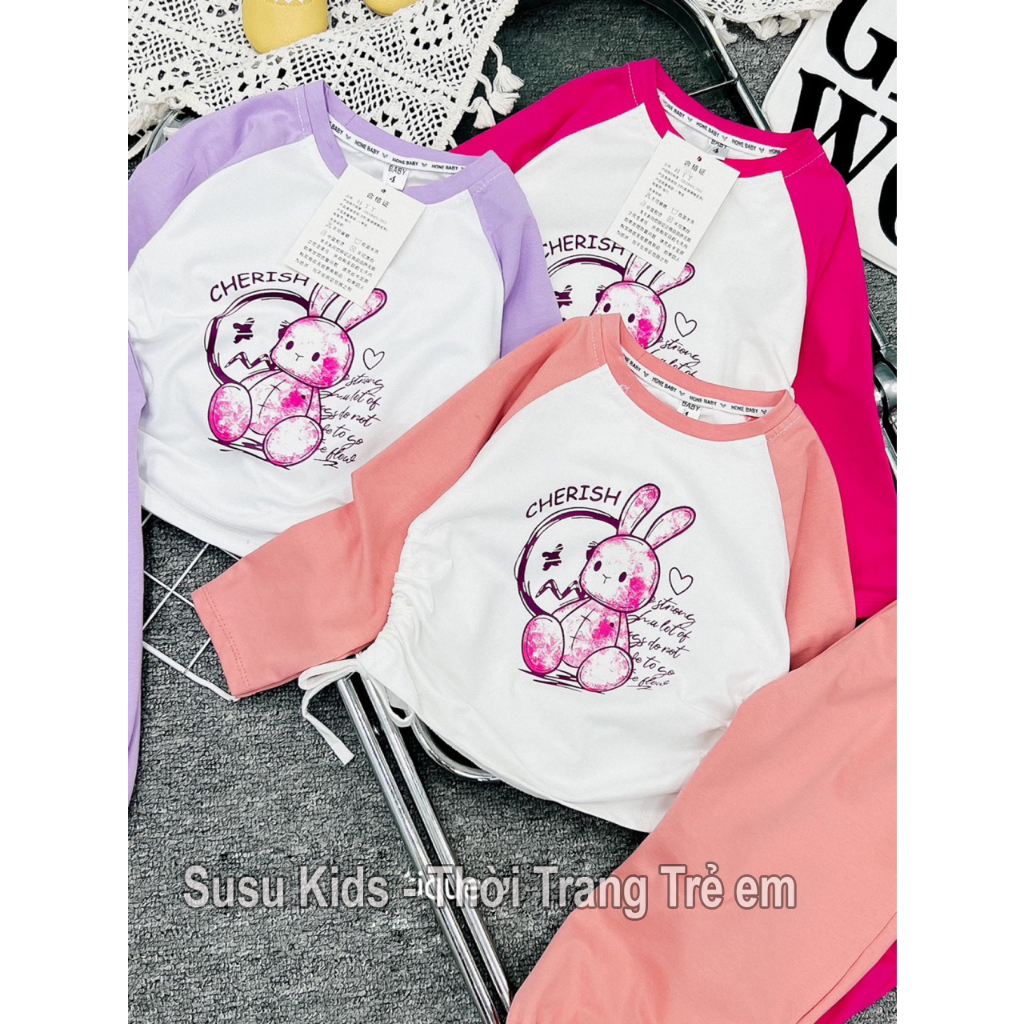 Bộ thu đông bé gái, Sét bộ thỏ rút eo Cotton 3 màu cho bé gái 10 -20kg