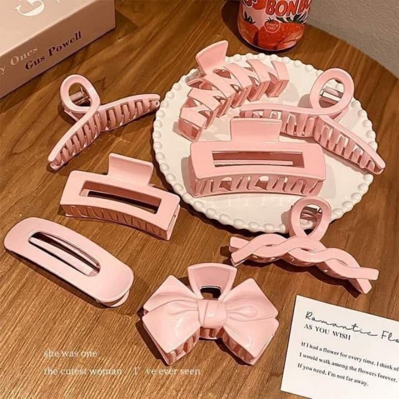 Set 8 cái kẹp càng cua màu hồng loang phong cách cổ điển thời trang cho bạn gái