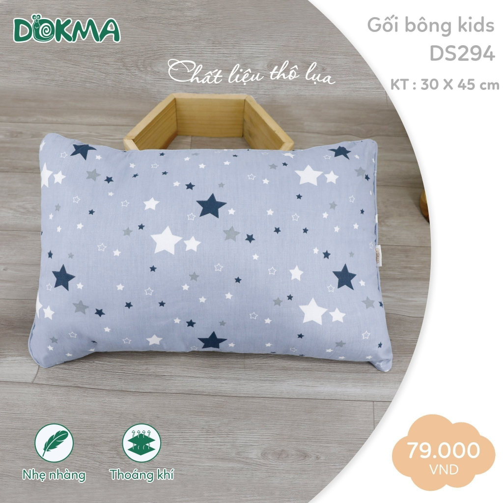 DOKMA Gối bông sơ sinh , gối bông kid  cotton organic 100%