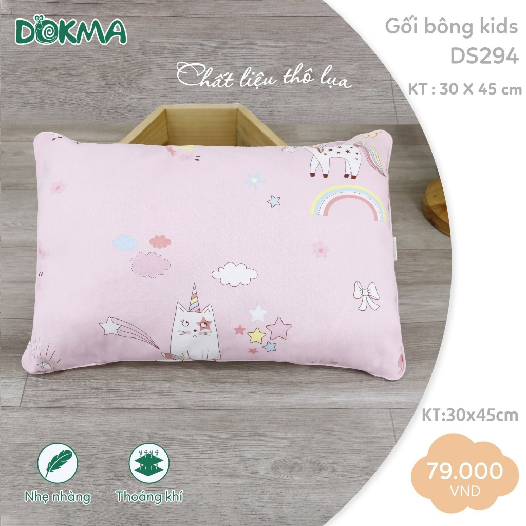 DOKMA Gối bông sơ sinh , gối bông kid  cotton organic 100%