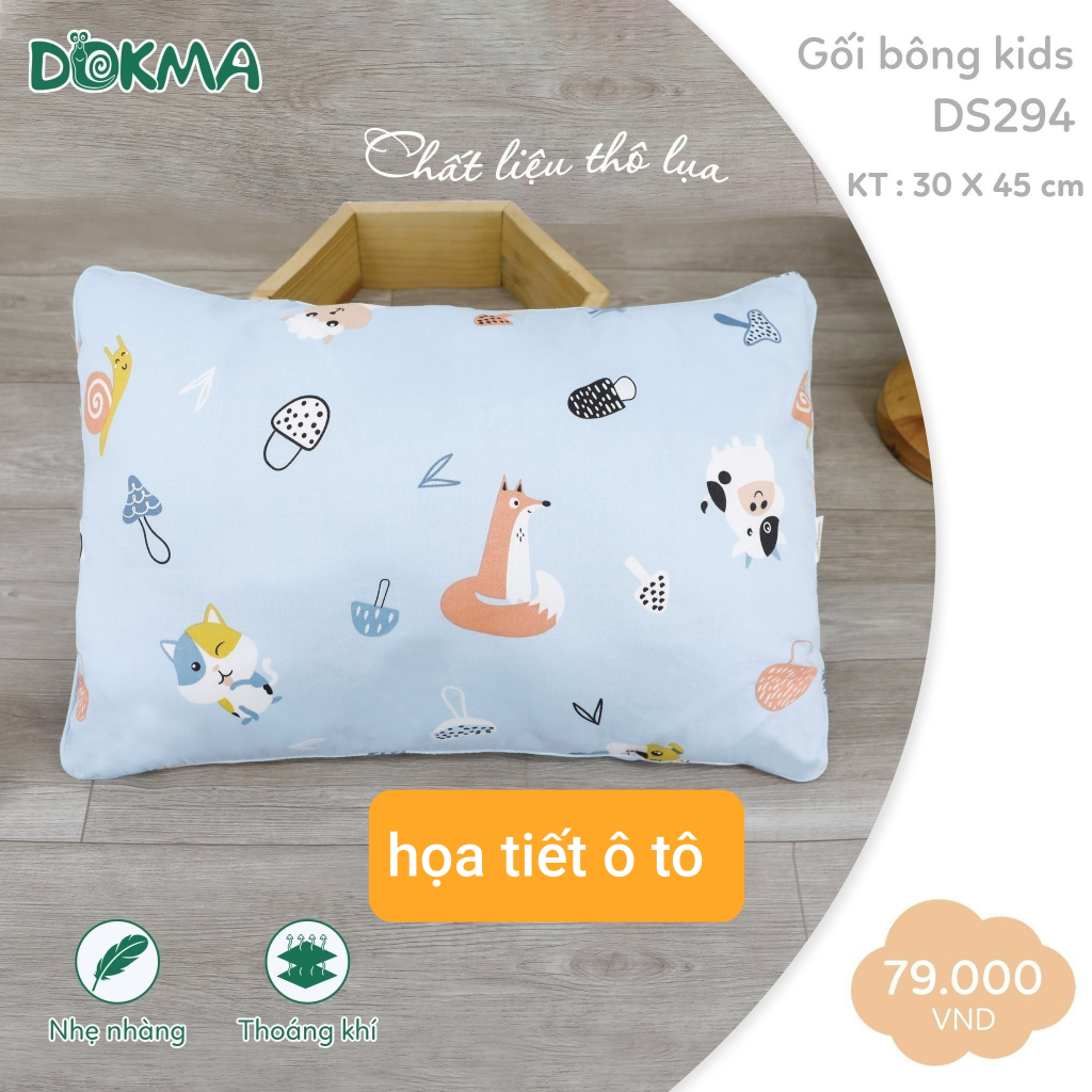 DOKMA Gối bông sơ sinh , gối bông kid  cotton organic 100%