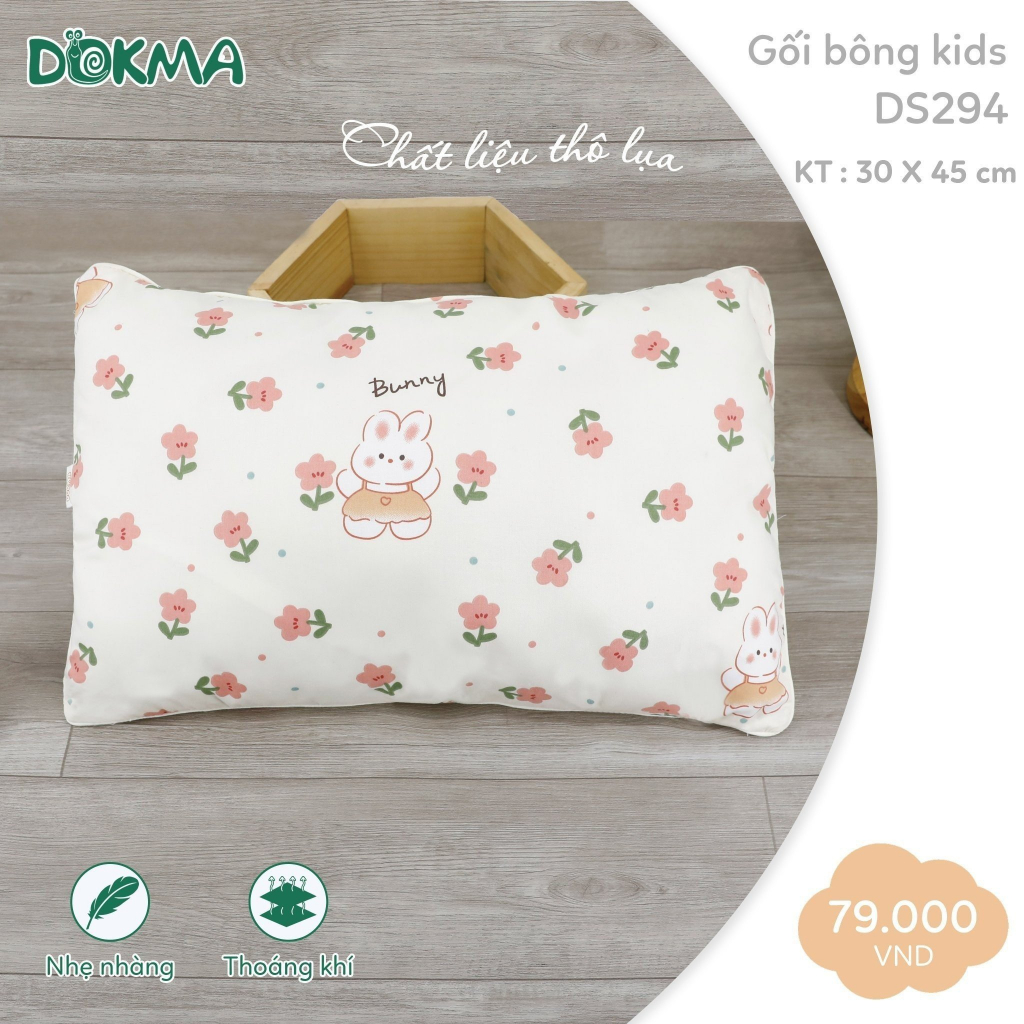 DOKMA Gối bông sơ sinh , gối bông kid  cotton organic 100%