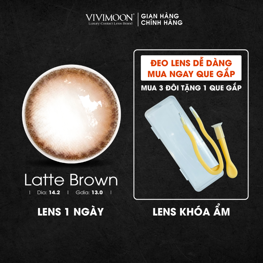 Lens khóa ẩm cận 1 ngày màu nâu tự nhiên Latte Brown kính áp tròng Vivimoon