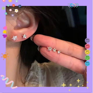 Bông tai Unisex tone bạc 🌟 Ngôi sao ✨ đính đá
