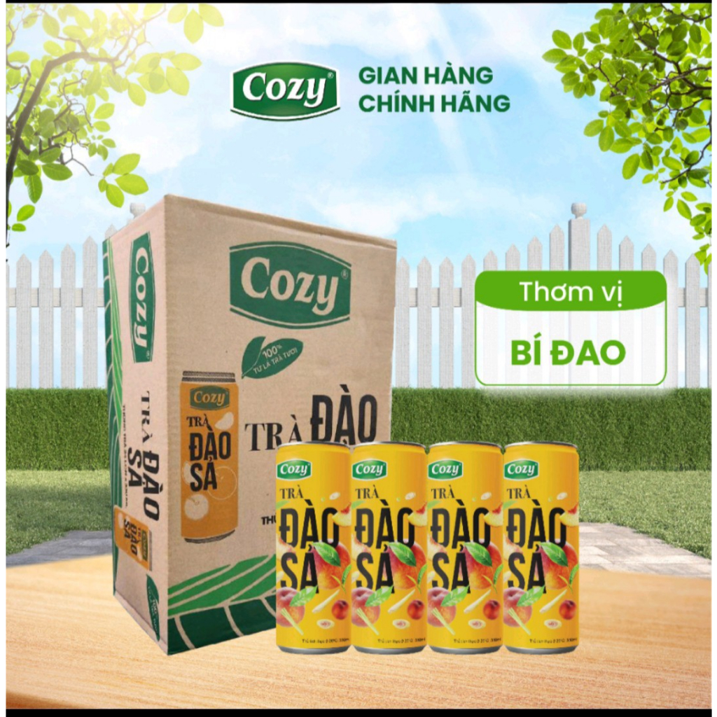 Thùng 24 lon trà đào sả , trà bí đao Cozy - Thơm ngon rõ vị