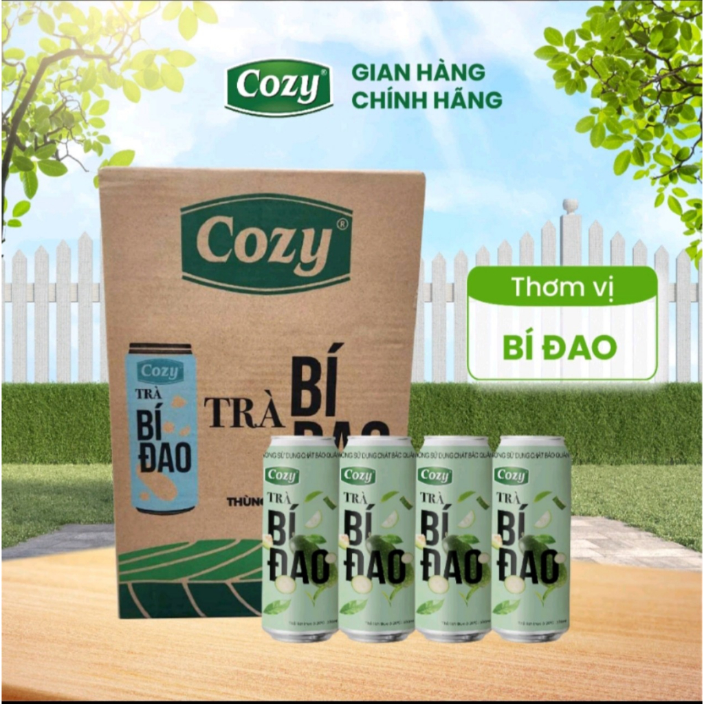 Thùng 24 lon trà đào sả , trà bí đao Cozy - Thơm ngon rõ vị