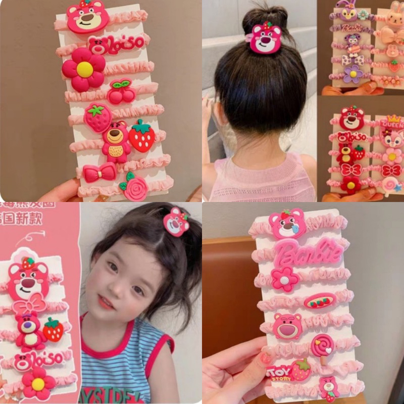 Set 8 Dây Buộc Tóc Hình Gấu DâuTây LOTSO Dễ Thương Cho Nữ Và Bé Siêu Xinh