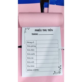 Phiếu thu nhà trọ. a6/50 tờ/ quyển