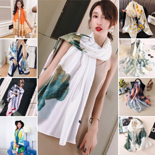 Khăn quàng choàng cổ lụa cao cấp cho nữ văn phòng công sở, đi biển đẹp phối màu xanh lá vàng KHAGU