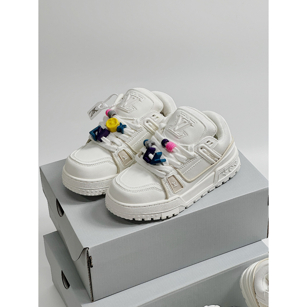 Giày thể thao Lo..uis Vuit__ton Sneakers Trainer Maxi trắng full, Giày thể thao LV FULL TRẮNG KÈM DÂY