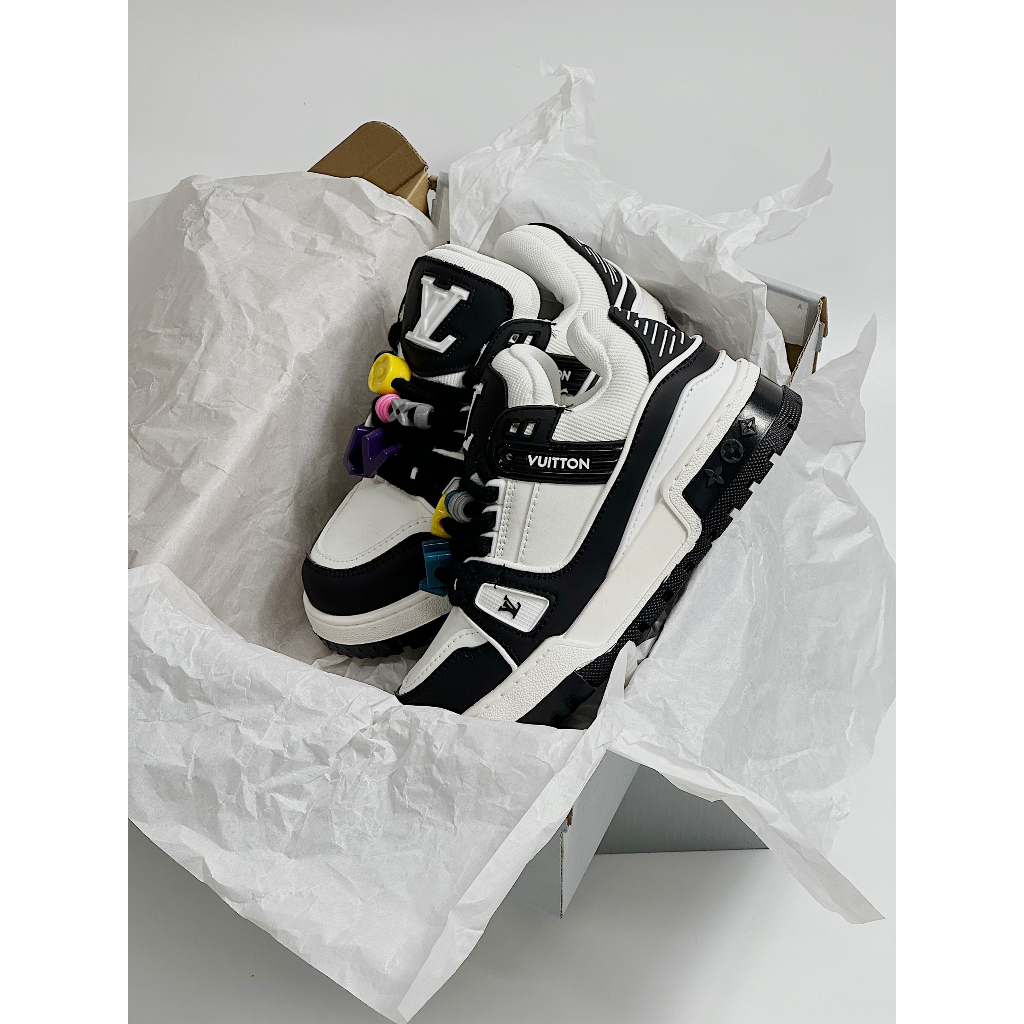 Giày thể thao Lo..uis Vuit__ton Sneakers Trainer Maxi ĐEN full, Giày thể thao LV ĐEN KÈM DÂY FULL STICK