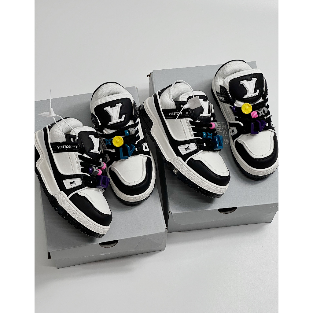 Giày thể thao Lo..uis Vuit__ton Sneakers Trainer Maxi ĐEN full, Giày thể thao LV ĐEN KÈM DÂY FULL STICK