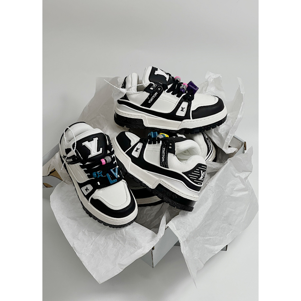 Giày thể thao Lo..uis Vuit__ton Sneakers Trainer Maxi ĐEN full, Giày thể thao LV ĐEN KÈM DÂY FULL STICK