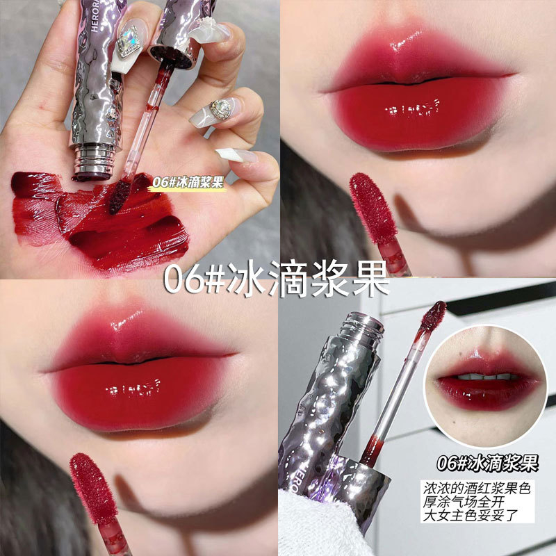 Son Tint Herorange Ice Rock Violet Mirror lip Glaze Lì Cho Môi Căng Bóng Nhẹ Nhàng Cao Cấp