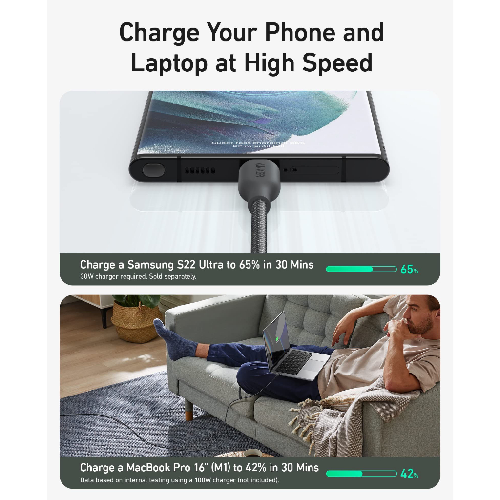 Dây cáp sạc nhanh Anker 544 240w Type C - Type C Bio - Based Nylon sạc siêu nhanh 25w 45w 60w 100w 140w 3astore