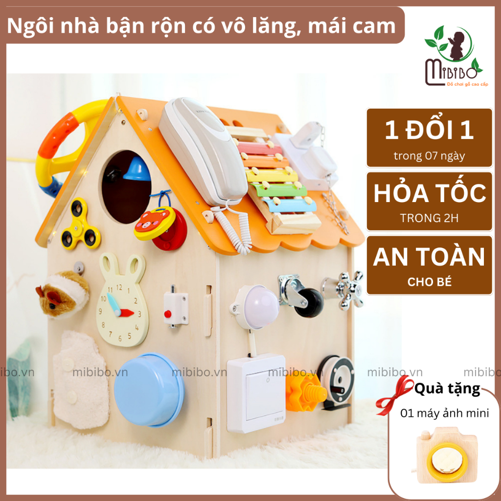 Bảng bận rộn, busy board hình ngôi nhà Mibibo.vn, đồ chơi trí tuệ, đồ chơi bằng gỗ dành cho bé từ 1 tuổi