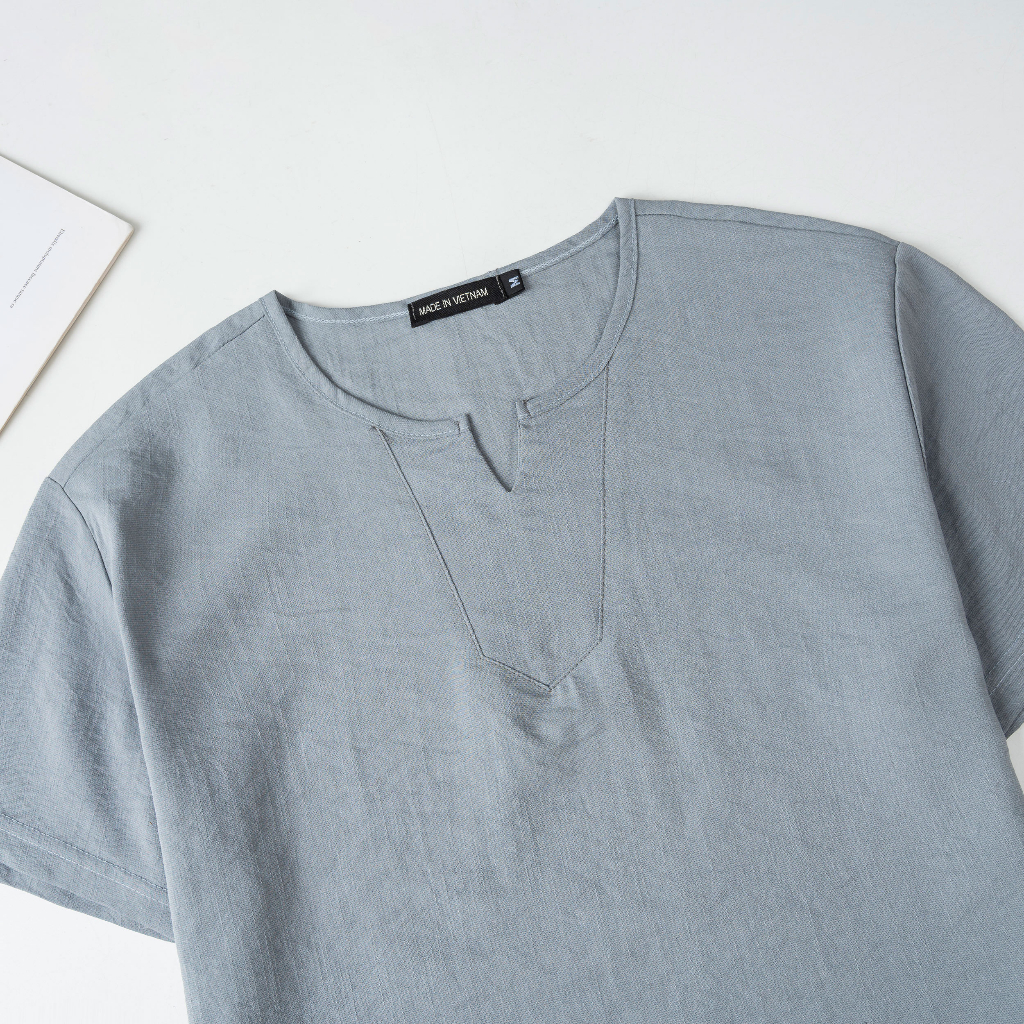 Bộ Đùi Nam Áo Cổ Viền Tròn Quần Đùi Vải Đũi Mềm Mịn Mát Nhẹ Thoáng Thấm Hút Mồ Hôi Tốt