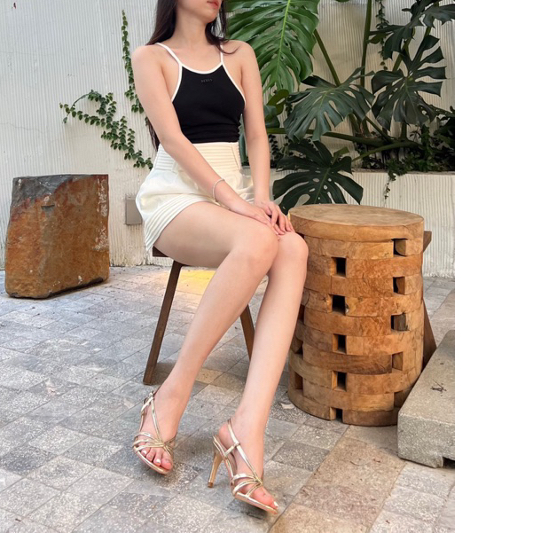 Giày Sandal Cao Gót 7 Phân Gold Dây Mảnh QUEENS STORE sang tôn da chắc chân