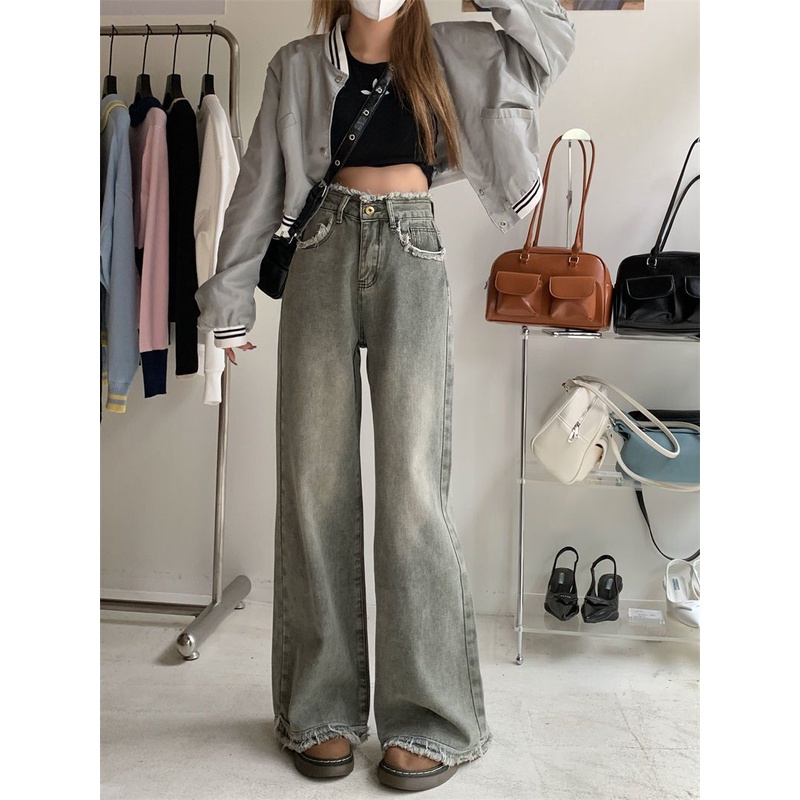 Quần Jeans Nữ Ống Suông , Quần Bò Nữ Ống Suông Che Khuyết Điểm Tua Rua Gấu TL46 | BigBuy360 - bigbuy360.vn