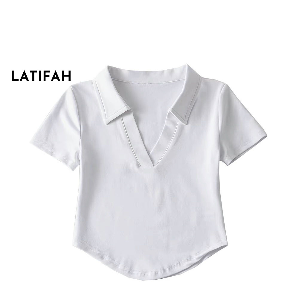 Áo thun croptop cổ POLO tay lỡ Latifah TRƠN AT030 thun co giãn 4 chiều