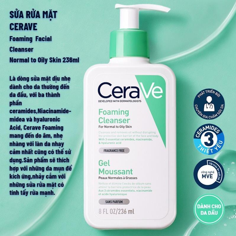 Sữa Rửa Mặt CeraVe Dành Cho Da Dầu Mụn, Khô, Nhạy Cảm, Foaming - SA Smoothing - Hydrating Cleanser 88ml – 236ml – 473ml | BigBuy360 - bigbuy360.vn