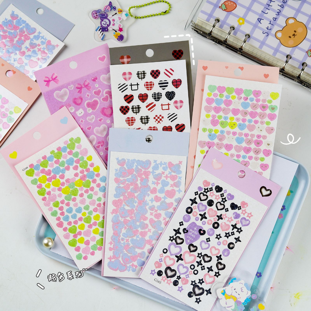 Zanmo hình dán sticker trái tim kim tuyến decor toploader