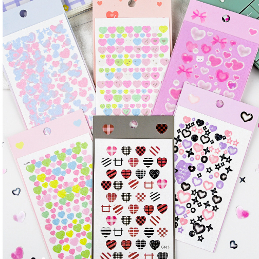 Zanmo hình dán sticker trái tim kim tuyến decor toploader