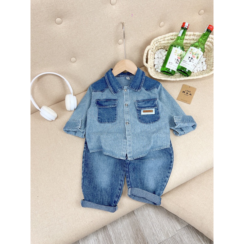 Sét bộ phối bò sơ mi+quần jean dài vải mềm cho bé trai