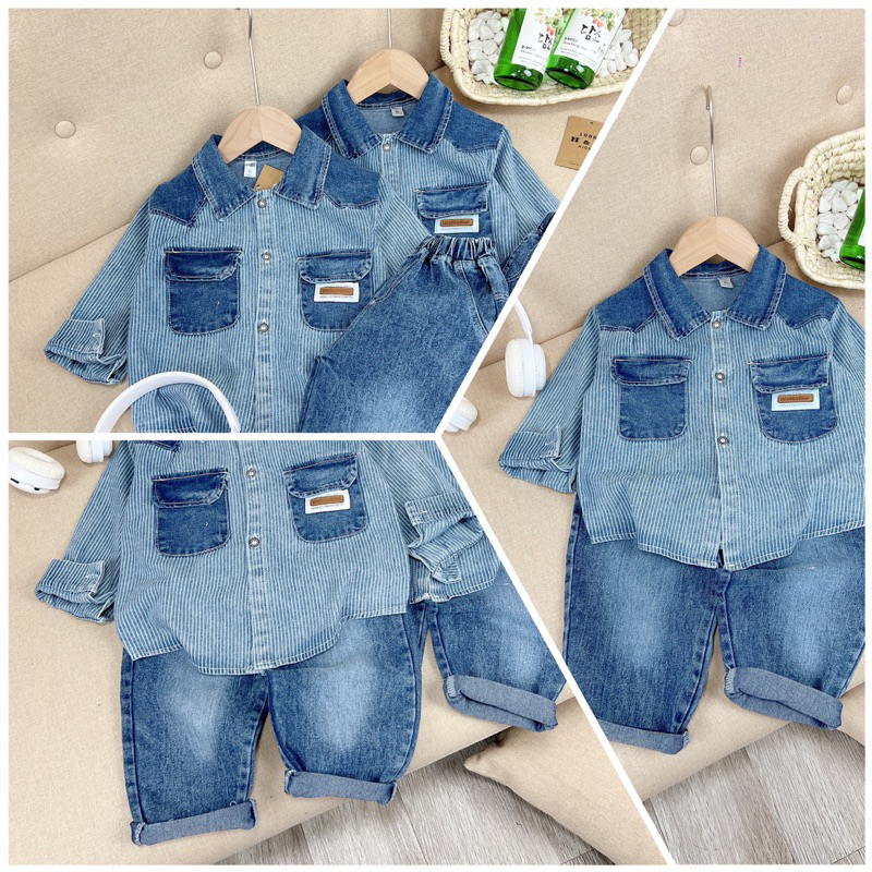 Sét bộ phối bò sơ mi+quần jean dài vải mềm cho bé trai