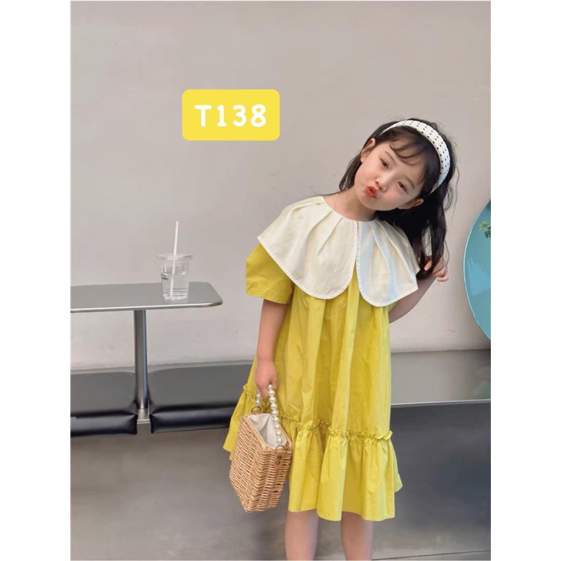 T138 Váy cho bé - Váy bánh bèo xanh chuối điệu đà chất liệu thô mềm cho bé gái