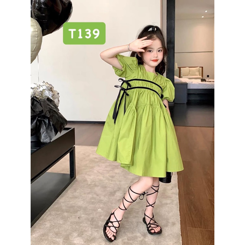 T139 Váy cho bé - Váy thiết kế tiểu thư buộc dây đen cho bé