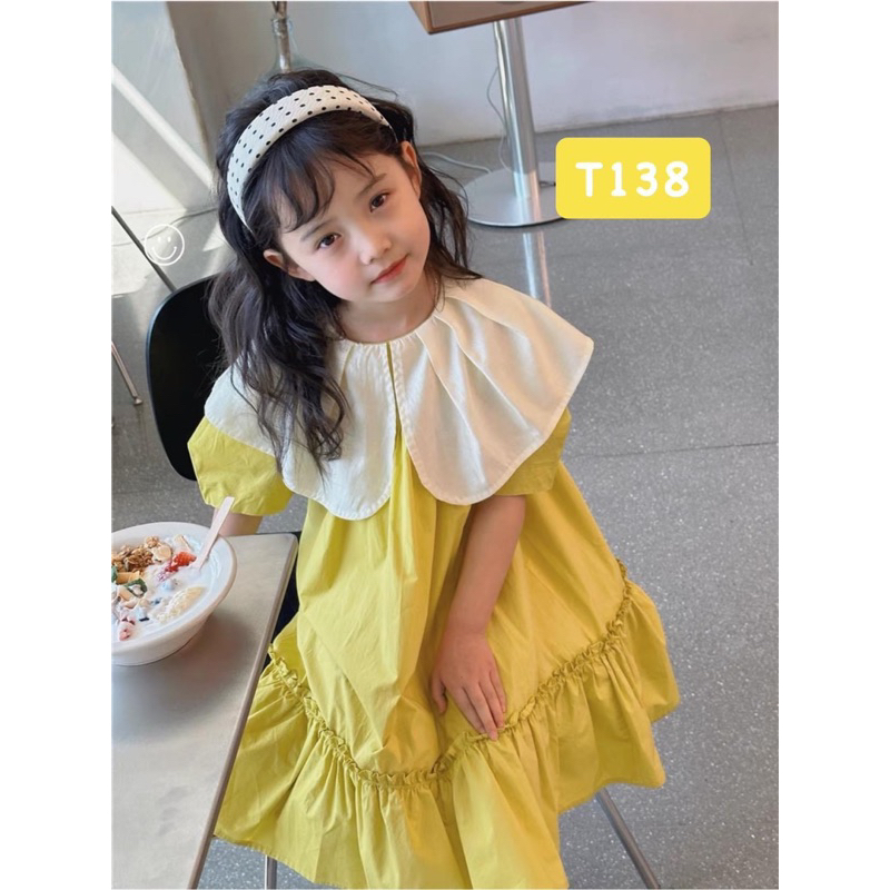 T138 Váy cho bé - Váy bánh bèo xanh chuối điệu đà chất liệu thô mềm cho bé gái