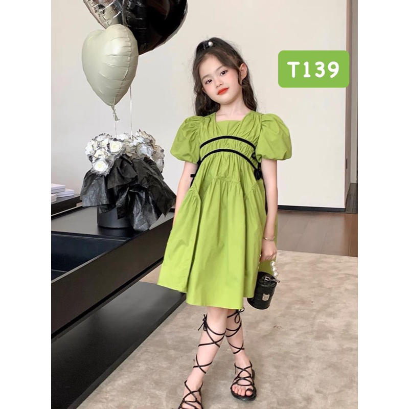 T139 Váy cho bé - Váy thiết kế tiểu thư buộc dây đen cho bé