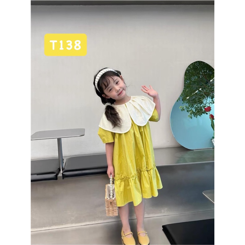 T138 Váy cho bé - Váy bánh bèo xanh chuối điệu đà chất liệu thô mềm cho bé gái