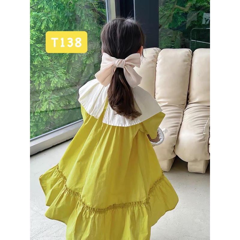 T138 Váy cho bé - Váy bánh bèo xanh chuối điệu đà chất liệu thô mềm cho bé gái