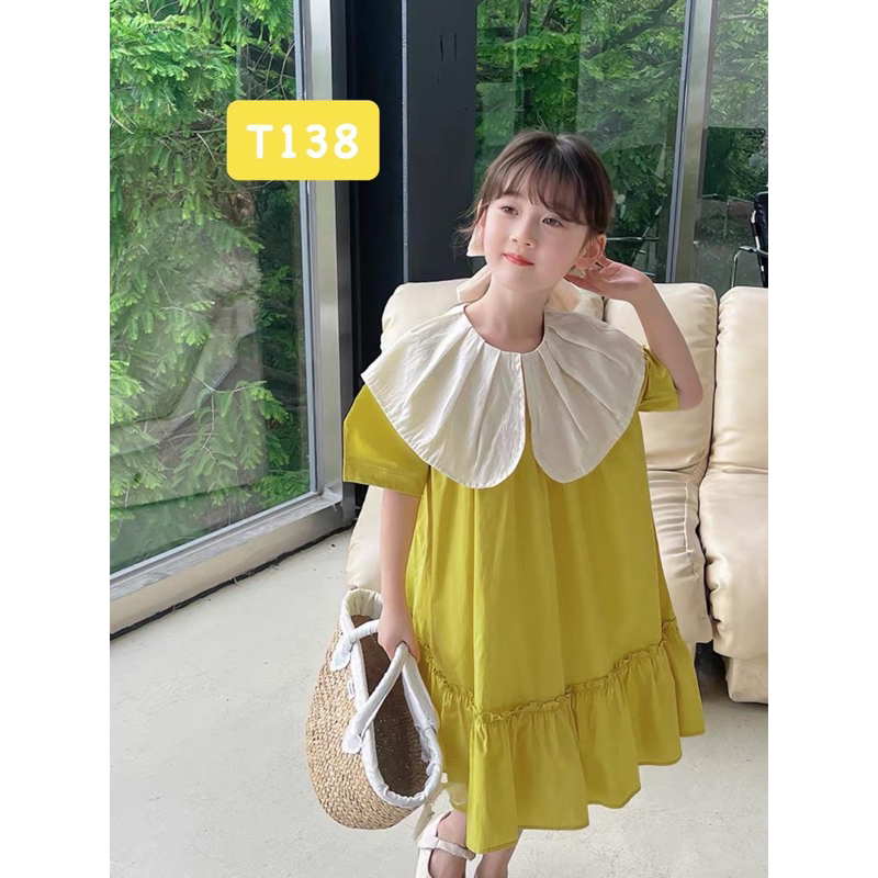 T138 Váy cho bé - Váy bánh bèo xanh chuối điệu đà chất liệu thô mềm cho bé gái