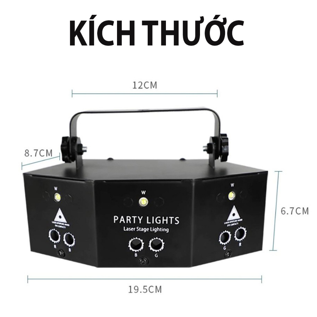 Đèn chiếu laser 9 mắt nháy theo nhạc cao cấp, đèn laser vũ trường cảm biến âm thanh trang trí sân khấu, phòng bay