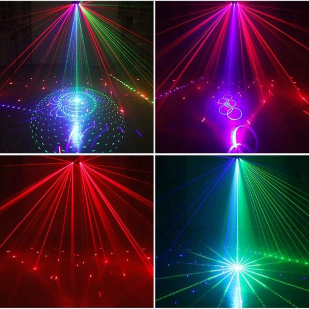 Đèn chiếu laser 9 mắt nháy theo nhạc cao cấp, đèn laser vũ trường cảm biến âm thanh trang trí sân khấu, phòng bay