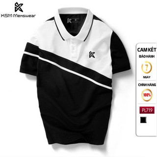 Áo Thun polo Nam KSM Menswear Tay Ngắn có cổ phối lé vải Cotton dày mịn Rẻ Đẹp PL719