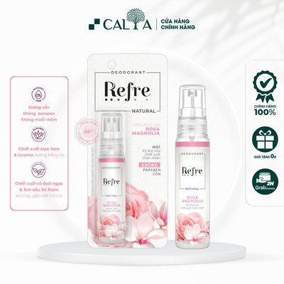Xịt Khử Mùi Refre Hương Hồng Mộc Lan Dưỡng Trắng, Hương Tự Nhiên - Refre Natural Mist 30ml