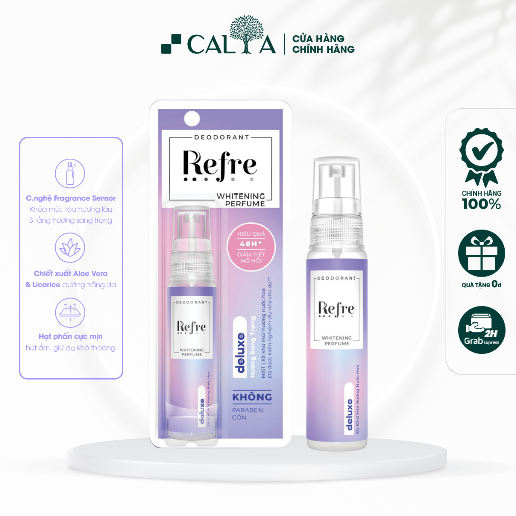 Xịt Khử Mùi Refre Hương Sang Trọng Màu Tím, Dưỡng Trắng, Hương Nước Hoa - Refre Whitening Mist 30ml