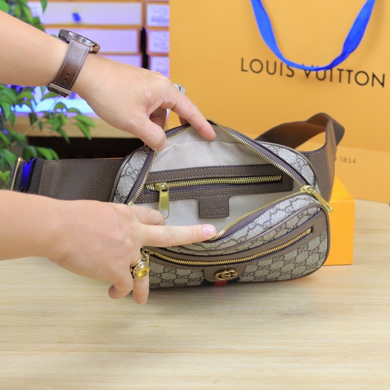 Túi Đeo Bụng Ngực GD Fullbox Họa Tiết Monogram Khóa Trước Da Bê