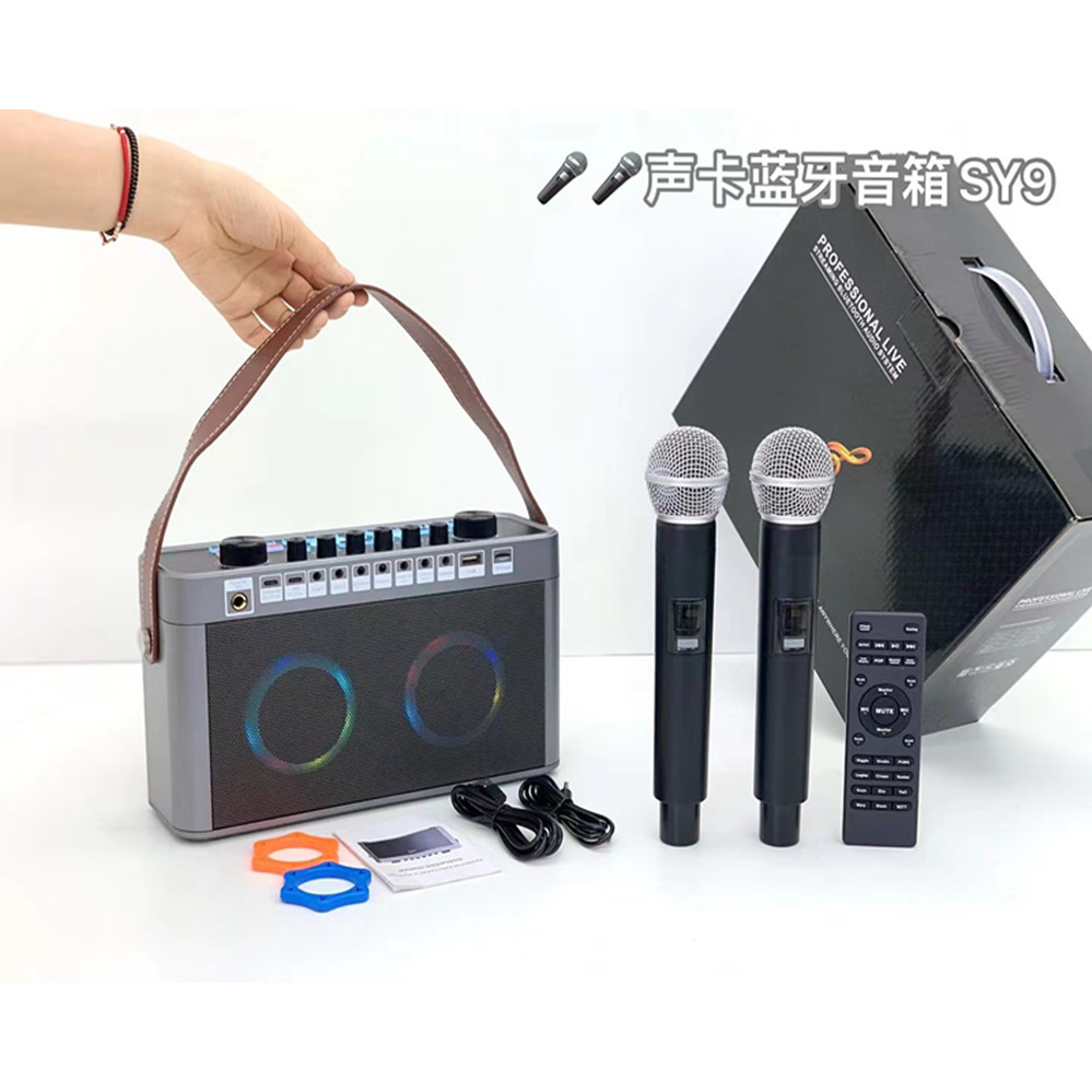 Loa Karaoke Bluetooth SY9 Hát Karaoke, Livestream, Tích Hợp SoundCard SY9, 25 Hiệu Ứng Giả Giọng, Kèm 2 Micro Không Dây