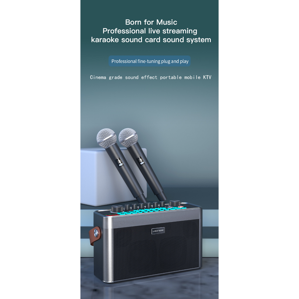 Loa Karaoke Bluetooth SY9 Hát Karaoke, Livestream, Tích Hợp SoundCard SY9, 25 Hiệu Ứng Giả Giọng, Kèm 2 Micro Không Dây