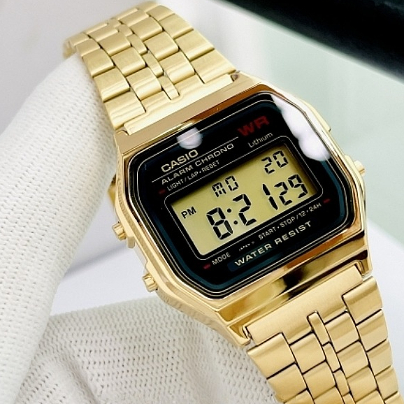 Đồng hồ Casio nam nữ điện tử A159WGEA-1DF dây kim loại chính hãng