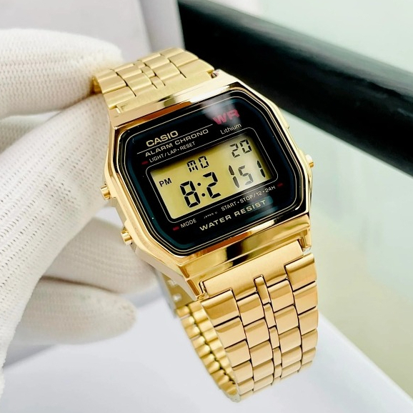 Đồng hồ Casio nam nữ điện tử A159WGEA-1DF dây kim loại chính hãng