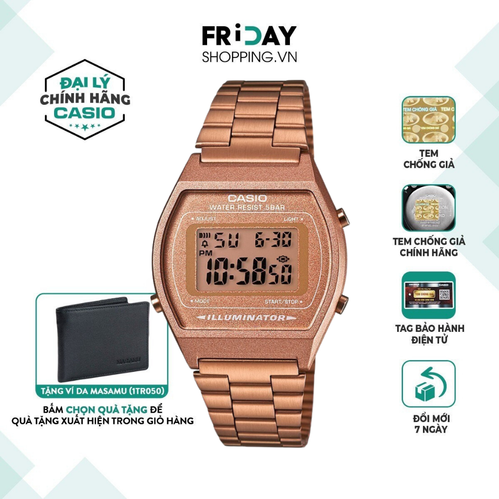 Đồng hồ Casio nam nữ điện tử B640WC-5ADF dây kim loại chính hãng