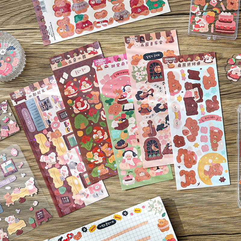 Zanmo SET 2 TẤM hình dán sticker hình gấu kim tuyến decor toploader